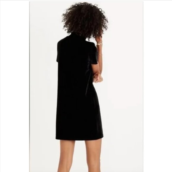 NWT MADEWELL Women's Black Velvet Mockneck Mini Shift Dress Sz Small - Picture 2 of 6